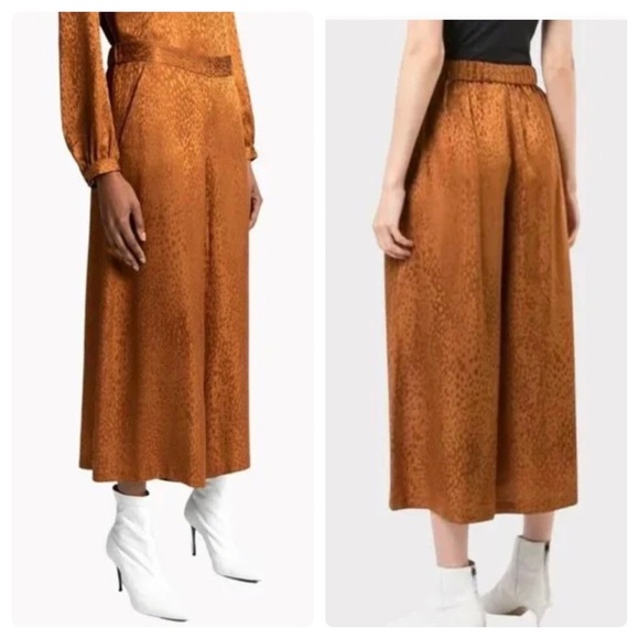 A.L.C Silk Jameson Bronze Animal Print Cropped Culotte Trouser Size 0 - Picture 1 of 13